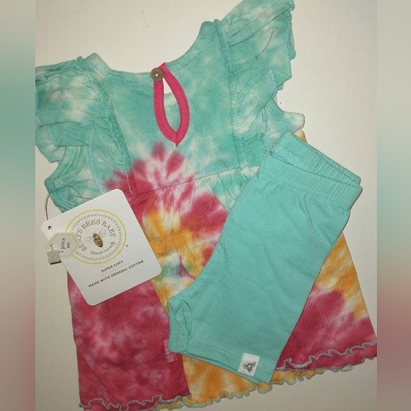 ★NWT★BURT'S BEES BABY★Magenta Maple Summer Swirl Organic Cotton 2 pc Tie-dye Set - Picture 10 of 12